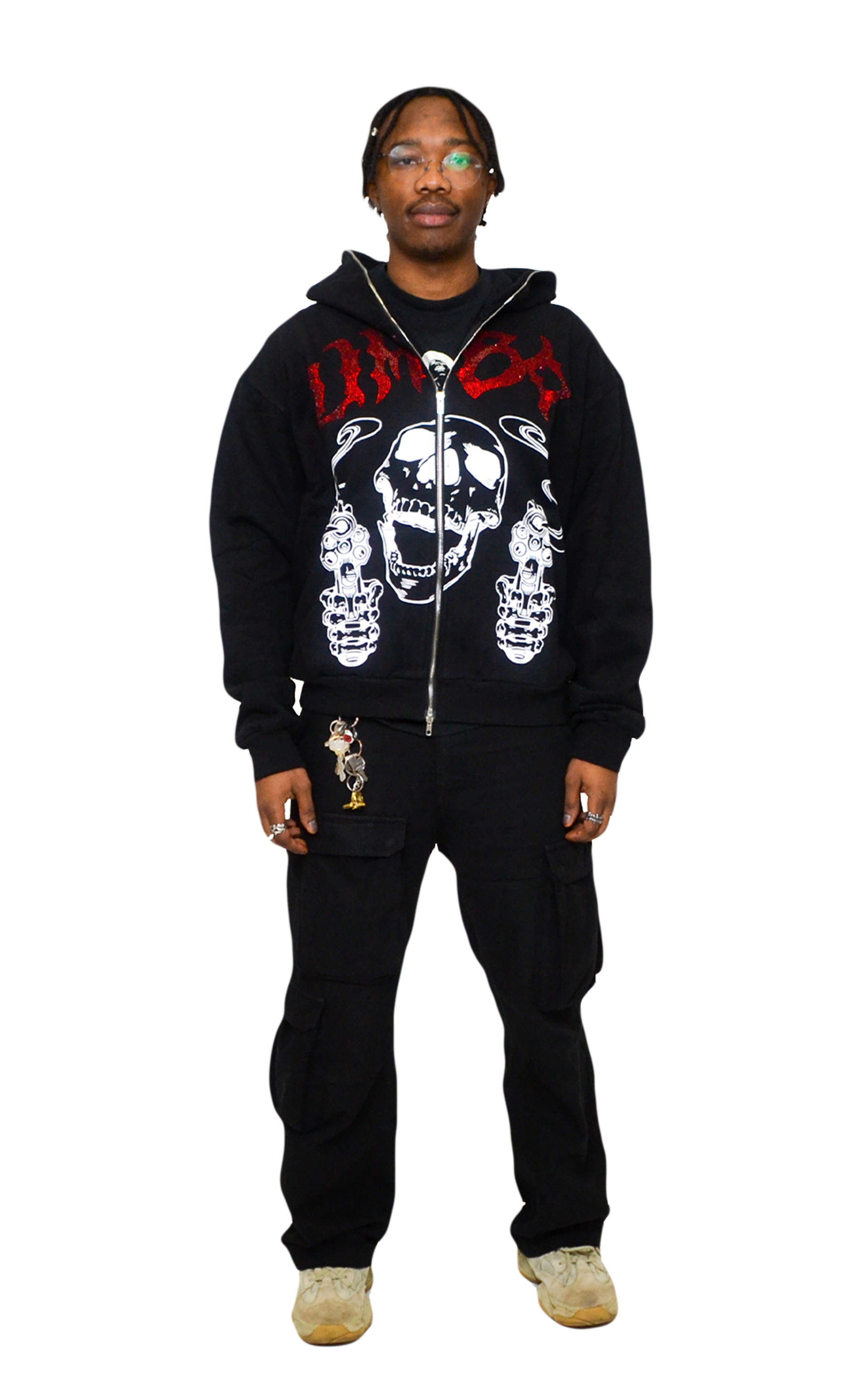 SHOOTER RHINESTONE ZIP HOODIE BLACK