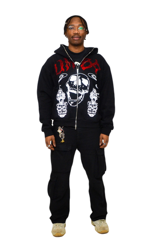 SHOOTER RHINESTONE ZIP HOODIE BLACK