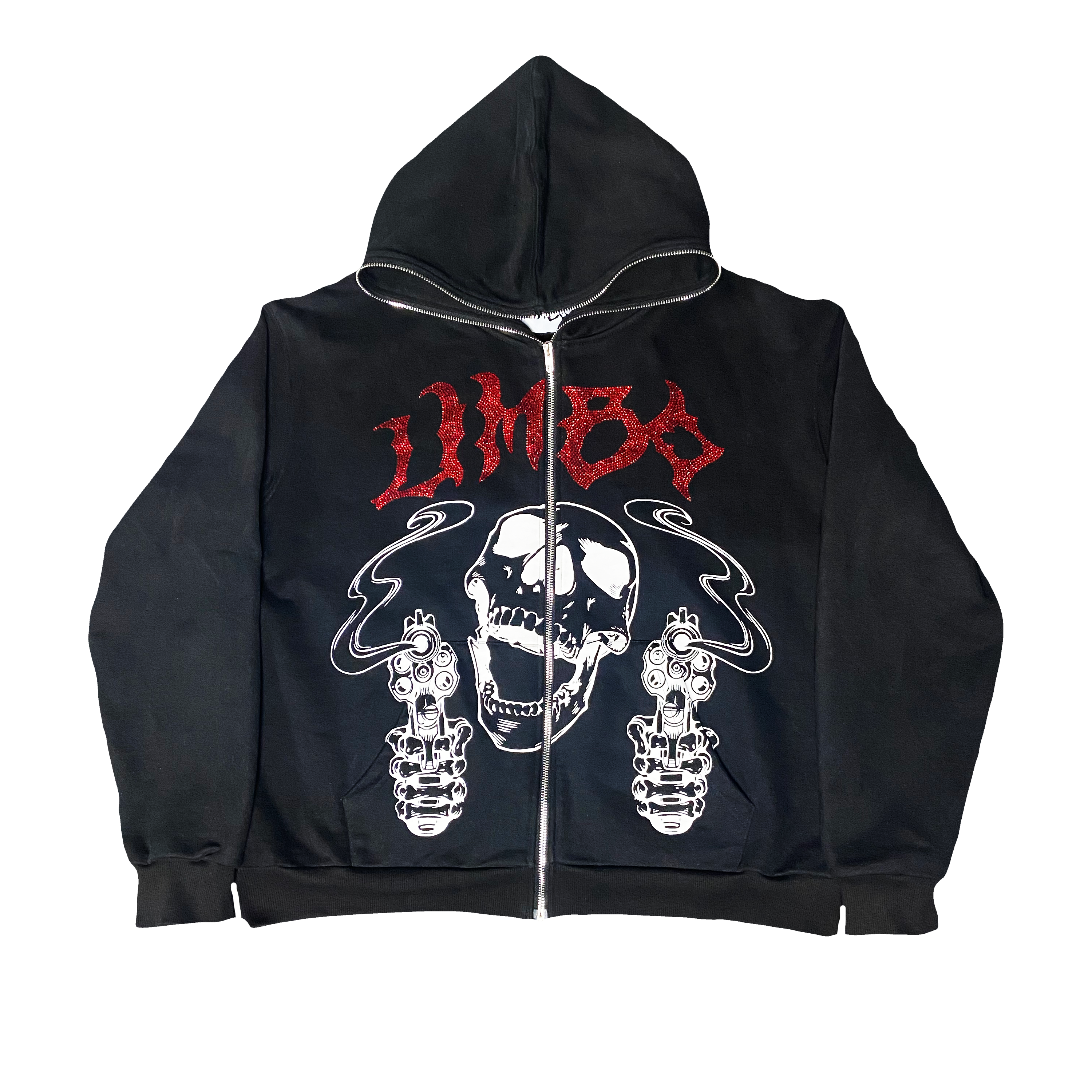 SHOOTER RHINESTONE ZIP HOODIE BLACK