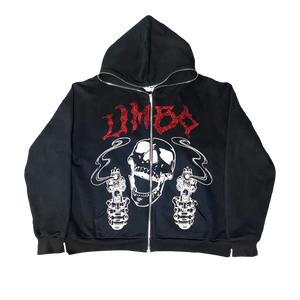 SHOOTER RHINESTONE ZIP HOODIE BLACK