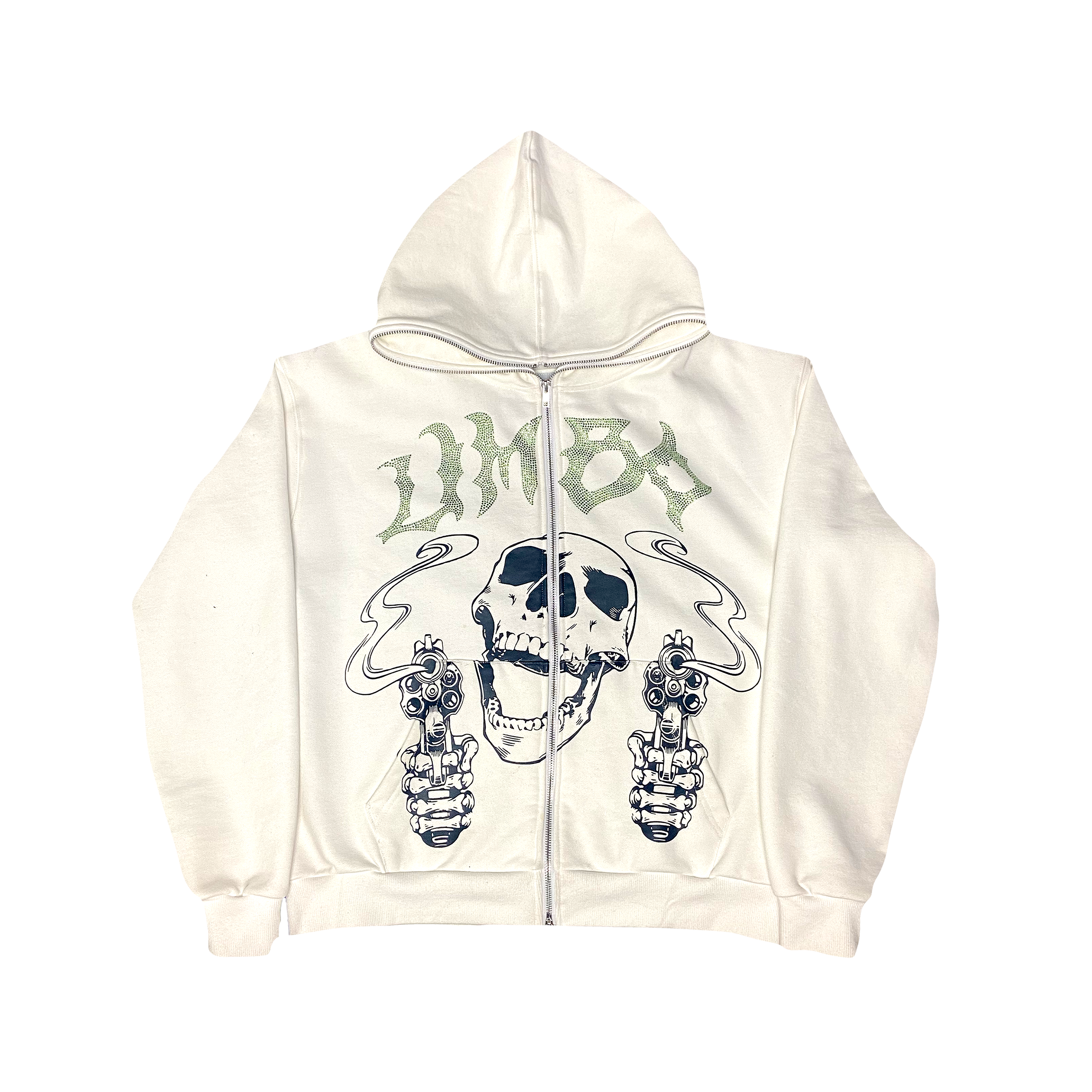 SHOOTER RHINESTONE ZIP HOODIE WHITE